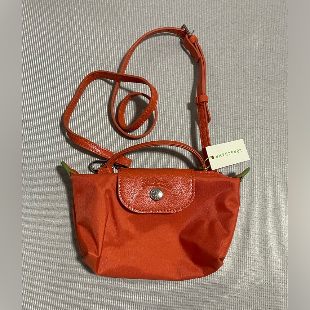 Longchamp Orange Mini Crossbody with Green Trim
